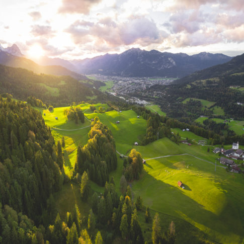 Luftbild Garmisch-Partenkirchen Wamberg Sonnenuntergang